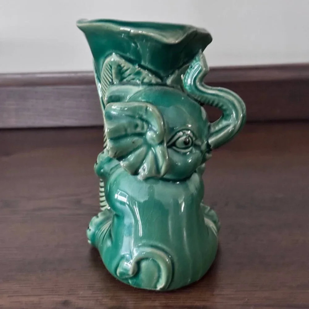 Adorable Ceramic Lucky Elephant Planter Vase in Emerald Green